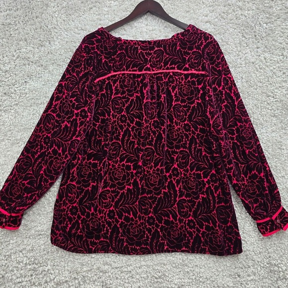 Sundance Blouse Womens Large Burgundy Floral Velvet Silk Blend Button Up Boho - Picture 7 of 11